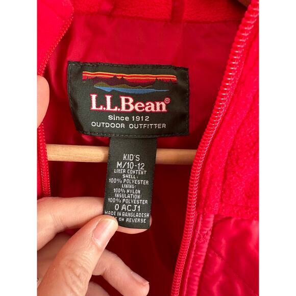 L.L BEAN Jacket Unisex Kids M 10-12 Red Quilted Fleece Pockets - Picture 7 of 11